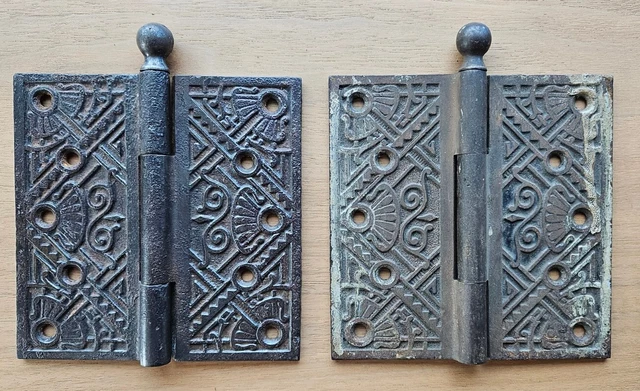 Pair 5" x 5" Eastlake Hinges Ball Tipped Cast Iron Victorian door removable pins