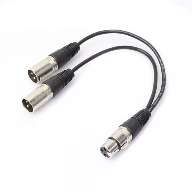 High Quality 3 Pin XLR FEMALE to Dual 2 MALE Plug Mic Cable 1 FT Length