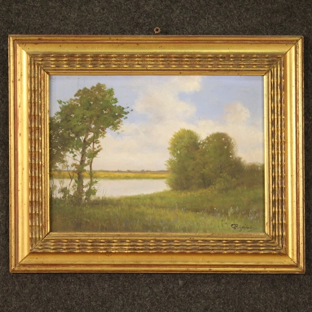 Paisaje firmado cuadro italiano óleo sobre tabla pintura siglo XX 900 marco