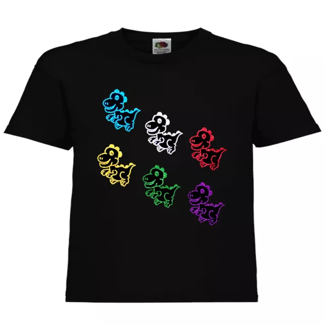 Kids Boys Girls Dinosaur T-Shirt Cute Baby Glitter T-Rex Party Multicoloured Tee