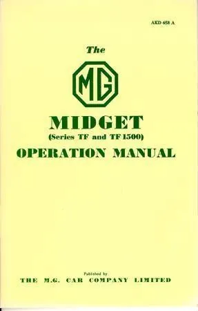 1953 1954 1955 Mg Midget Tf And Tf 1500 Owners Manual Operation Guide Handbook