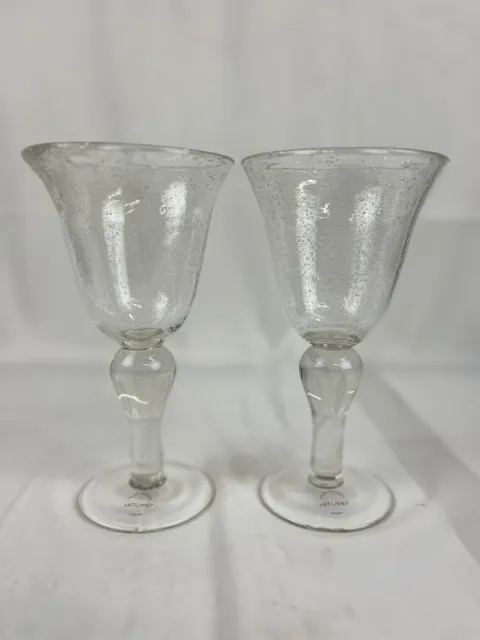 Artland Iris Hand Blown Clear Bubble Glass Water Goblets Wine Glasses Set Of 2