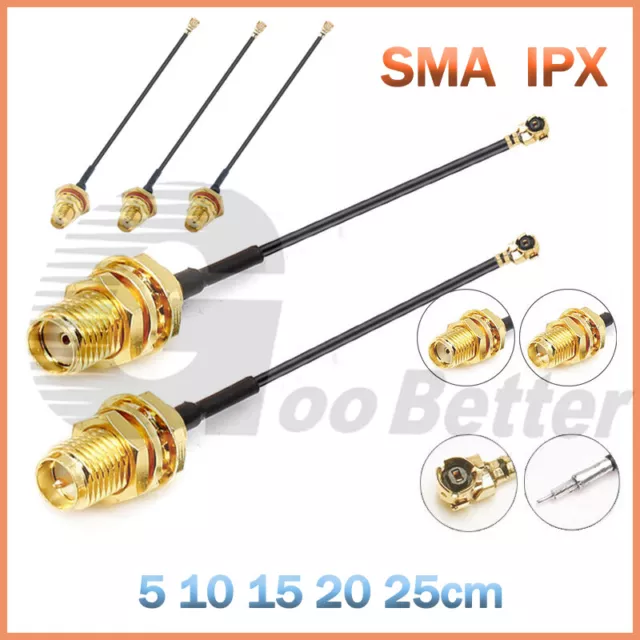 SMA Female Plug to IPX U.FL Female Pigtail Cable Antenna WiFi Mini PCI 5cm -20cm