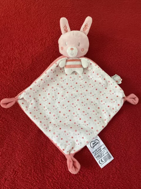 🇫🇷 Doudou plat lapin blanc rose étoiles cape MOTS D'ENFANTS NEUF