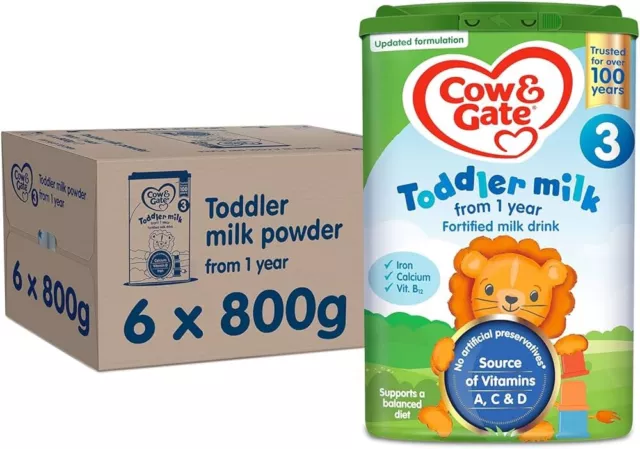 Cow & Gate 3 Toddler Baby Milk Powder Formula 1-2 Years 800g (Pack of 6) NEW