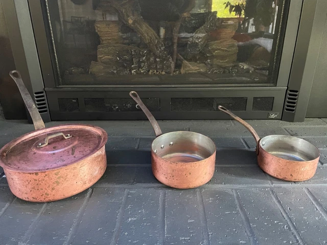 vintage French Baumalu Copper Sauté Sauce Pans LOT (4) pieces Made In FRANCE vintage French Baumalu Copper Sauté Sauce Pans LOT (4) pieces Made In FRANCE