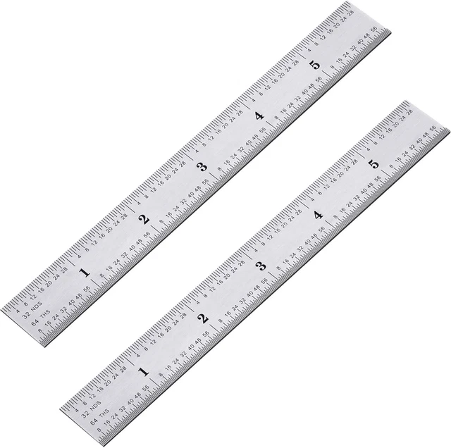 2 Pack Stainless Steel Ruler Machinist Engineer Ruler, Rigid Metal Ruler with In