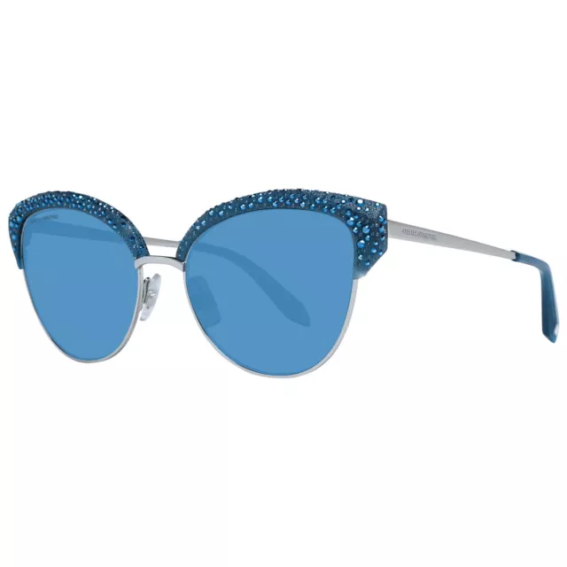 Swarovski SK0 164-P Women Blue Sunglasses Metal Solid Crystal Cat Eye Eyeglasses