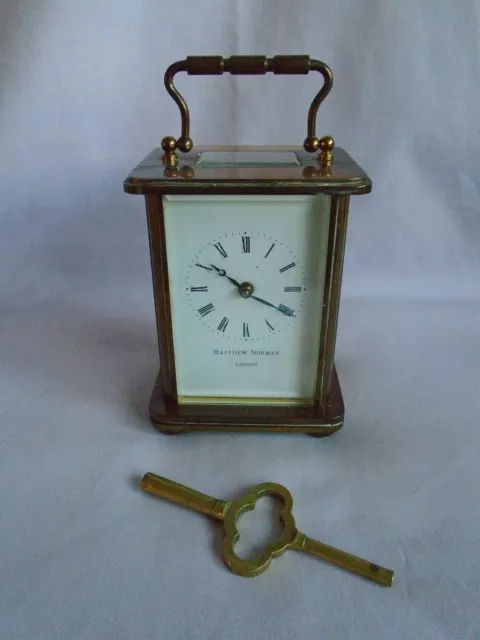 Vintage Matthew Norman Doric Carriage Clock + Key In Good Working Order