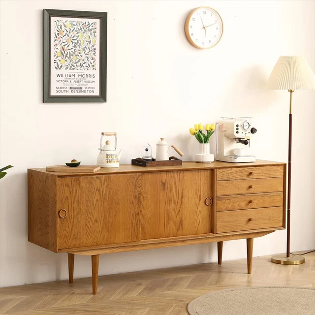 Vintage 4 Drawer Dresser,Oak Two Door Four Drawer Cabinet for Restaurant and Kit