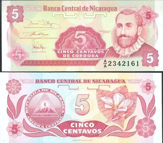 NICARAGUA billet neuf de 5 CENTAVOS Pick168 F.H. CORDOBA petit format 1991
