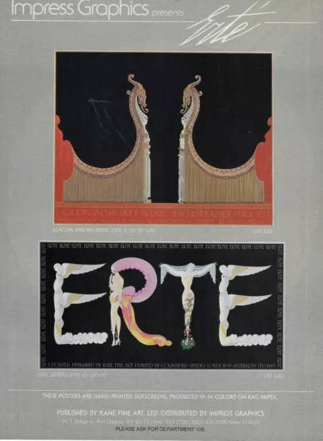 ERTE Aladdin & His Bride/Erte Letters Silkscreen Art Gallery Print Ad~1983