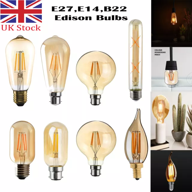 LED Vintage Light A+ Filament Decorative Antique Edison Amber Bulbs B22 E27 E14