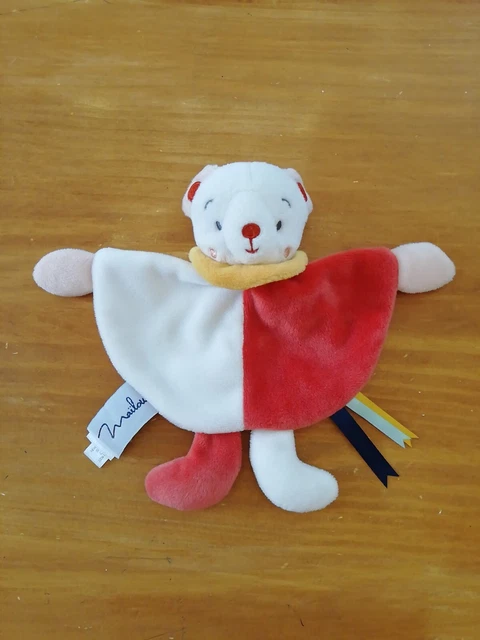 O/ Doudou Et Compagnie Mailou Ours Ourson Chat Plat Rouge Blanc Jaune
