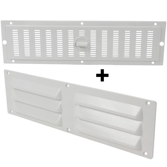 Griglia Ventilazione Scorrevole 70x250 Mm - Per Camper, Roulotte, Barca, Bianca, Con Protezione Insetti