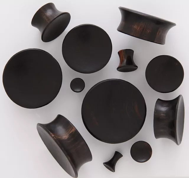 1 Pair (2) 2g 6mm Black Areng Organic Wood Concave Single Flare Ear Plugs 89