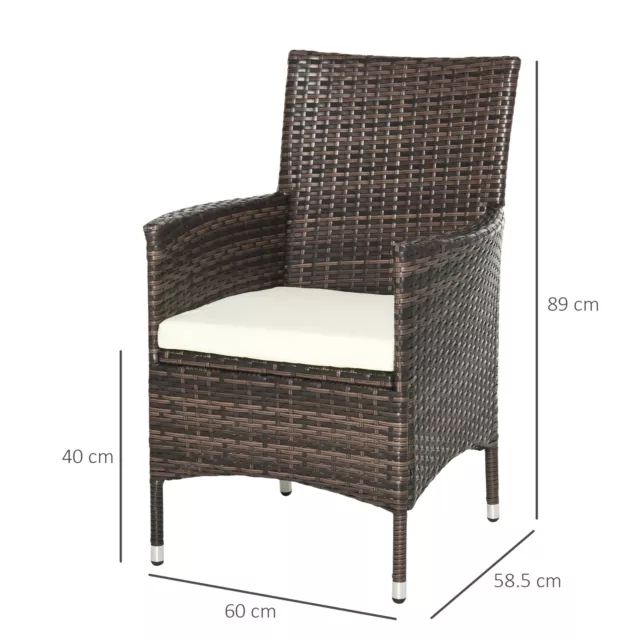 Outsunny 2PC Outdoor Rattan Armchair Wicker Dining Chair Set for Garden Brown 3