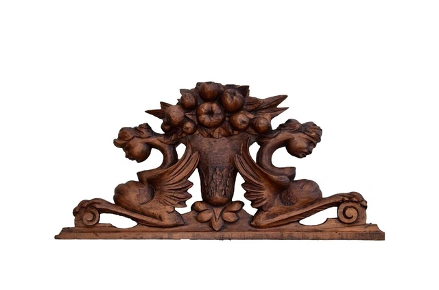 Antique French Hand Carved Wood Pediment Griffin Chimera