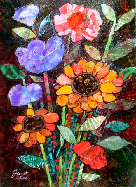 JANET LEO  sfa   ORIGINAL MIXED MEDIA   collage SUMMER'S END   floral