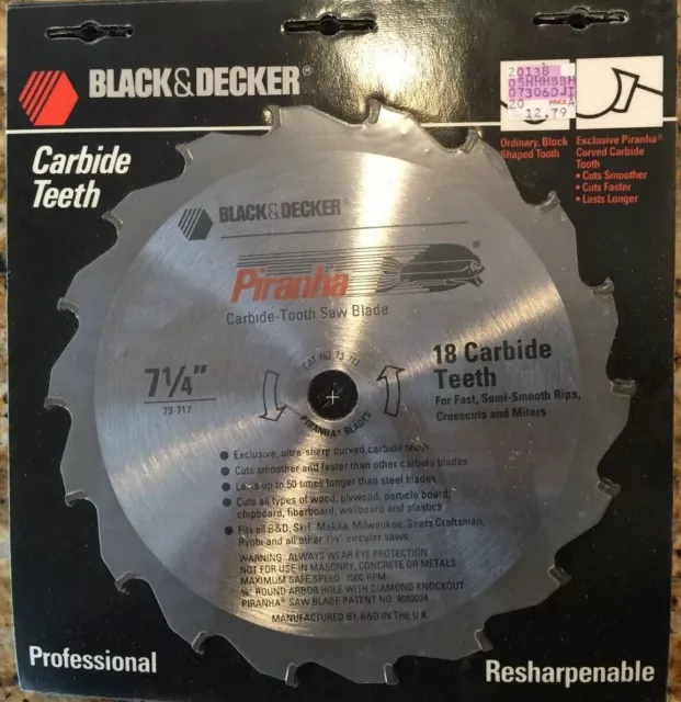 BLACK & DECKER 8 x 24 TEETH CARBIDE TIPPED PIRANHA CIRCULAR SAW BLADE, 73-718