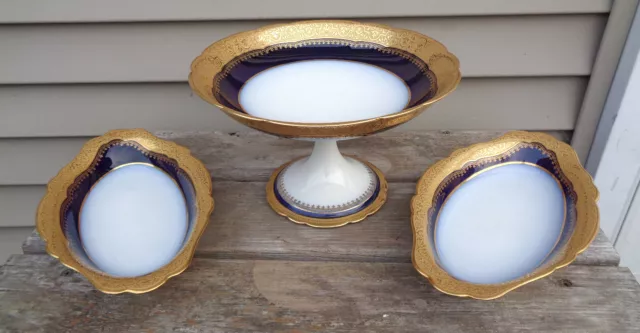 Vintage 19th Century E. Gallee Porcelain Oval Serving Dishes & Pedestal Dish