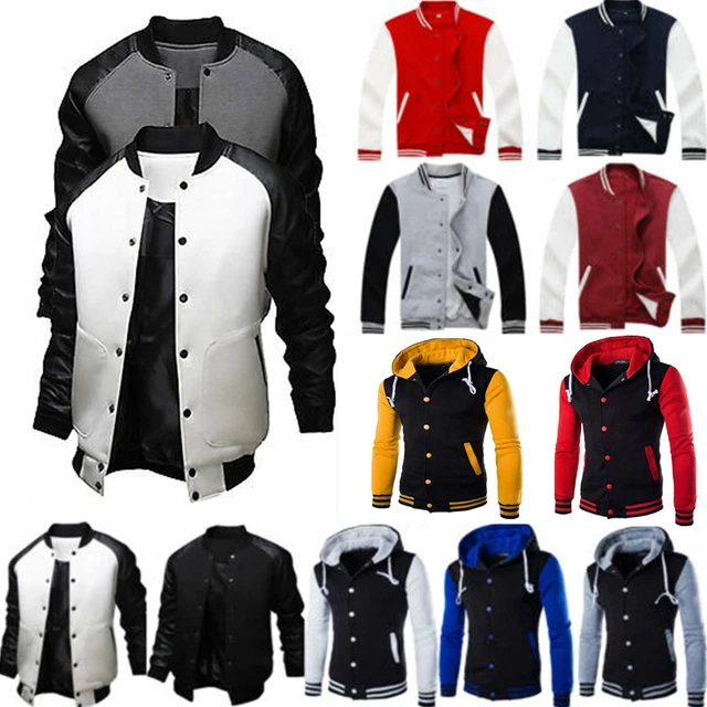 NEW Men Varsity Baseball Jacket Hoodies College Bomber Coat Casual Outwear Top