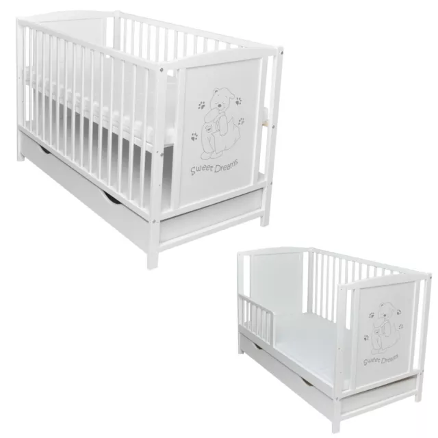 Babybett Kinderbett  120x60 Weiß Matratze Schublade Komplett Set Junior Bett Bed