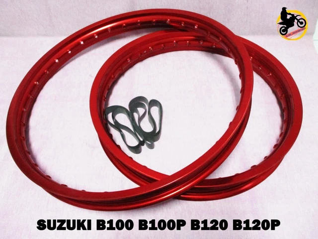 SUZUKI B100 B100P B120 B120P  F & R ALUMINIUM RED WHEEL RIM SET  *nan4827*