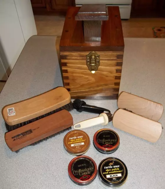 Vintage Stafford Dovetail Shoe Shine Kit/Box With Polish Brushes Applicators +