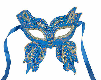 Mask from Venice Butterfly Farfella Blue Silver Glitter Paper Mache 22656