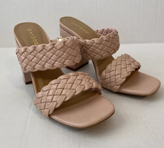 Bamboo Shoes NWT Braided Strap Block 4” Heels pink Beige Blush Color 7.5