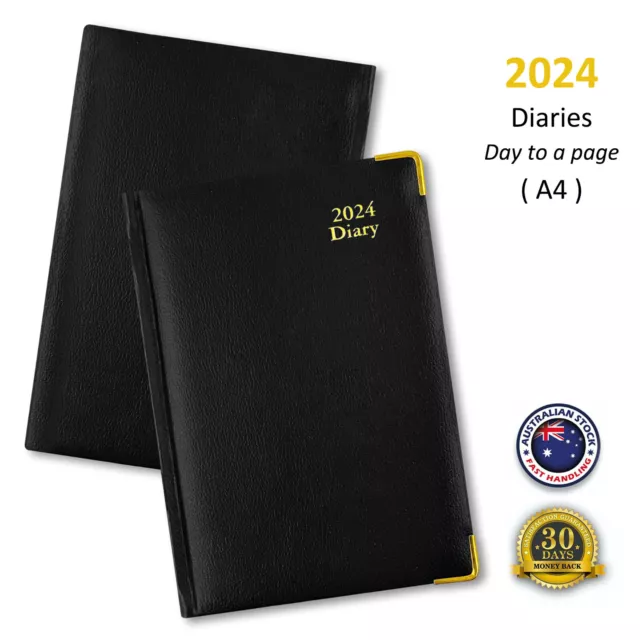 2024 Diary A4 Day To A Page Hard Cover Gold Corner Foil Coated Planner Journal