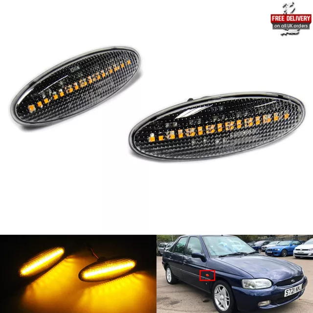 2x Clear Side Indicator LED Repeater Light For Ford Cougar Escort Mondeo Scorpio