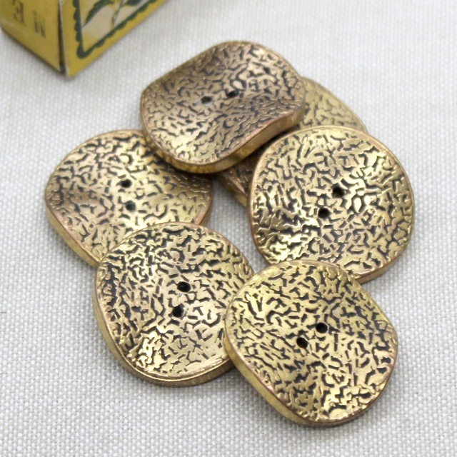 Lot De 5 Boutons Anciens Bordeaux & Dorés - Diamètre 22mm - Pierre 2 Trous - Occasion