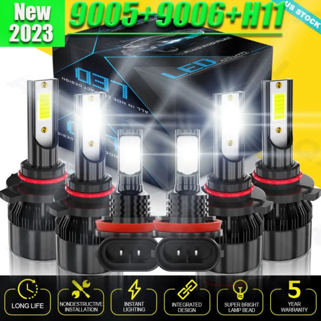 Combo 9005+9006+H11 LED Headlight Hi/Low Beam Bulb 8000K 7000W 980000LM Fog Ligh