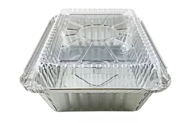 Pactogo 2 1/4 lb. Oblong Aluminum Take-Out Food Storage Container w/Dome Lid 2