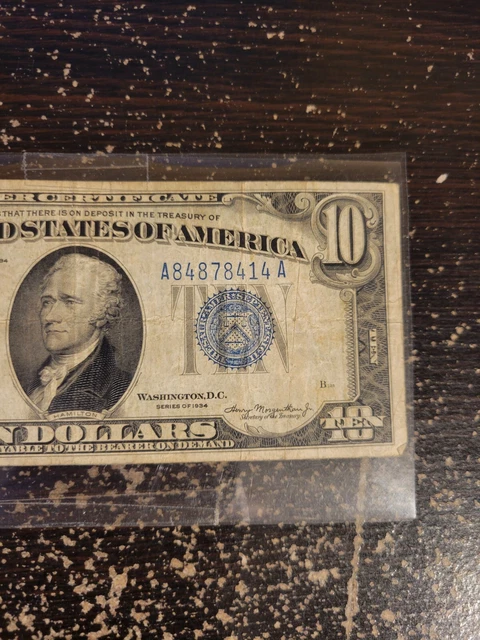 1934 - $10 Dollar -  Silver Certificate - Blue Seal - A84878414A Fancy Note