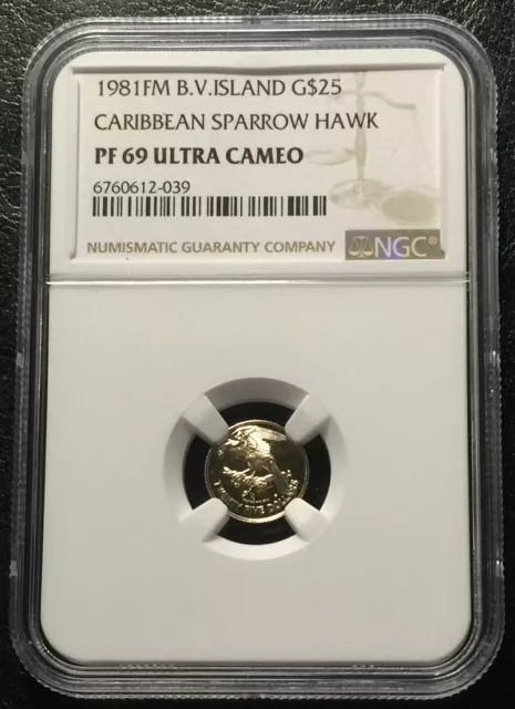 1981 British Virgin Islands $25 NGC PF69UC Caribbean Sparrow Hawk