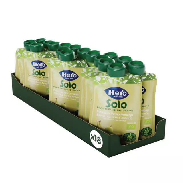 Bebé Hero Solo Bolsa Fruta Moothie 100% Bio-Plátano 18x 100g NUEVO MHD 18/6/24