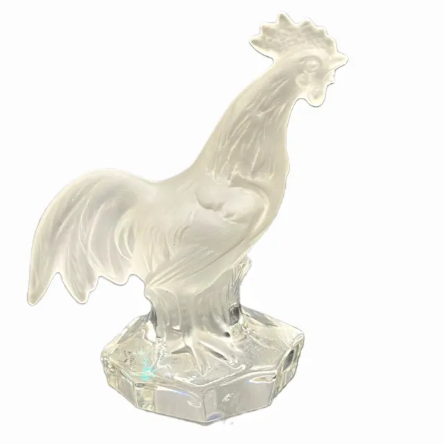 Goebel Lead Crystal Rooster Crowing Satin Clear Glass 4 In Germany Vtg Country
