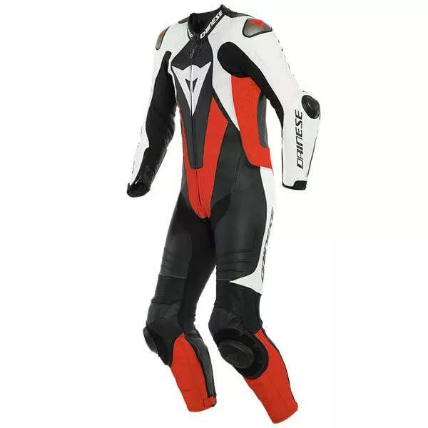 Dainese Laguna Seca 5 1Pc Leather Motorcycle Race Suit Black White Fluo Red