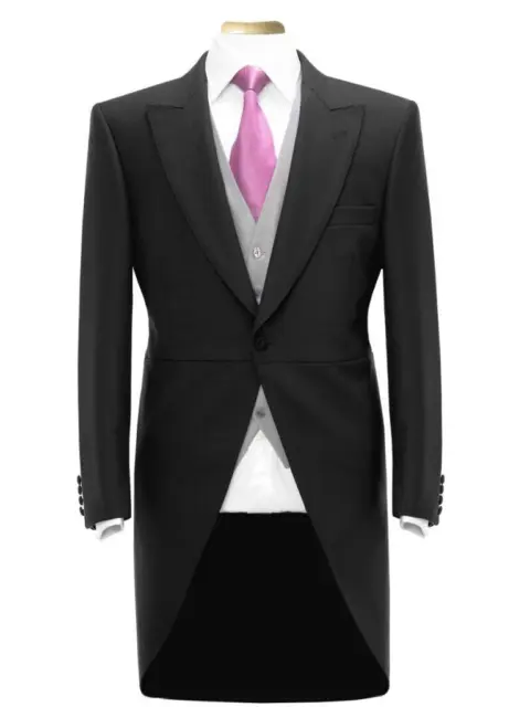 Pre Loved Tailcoat Jacket Black Wool Herringbone Ascot Wedding Morning Suit