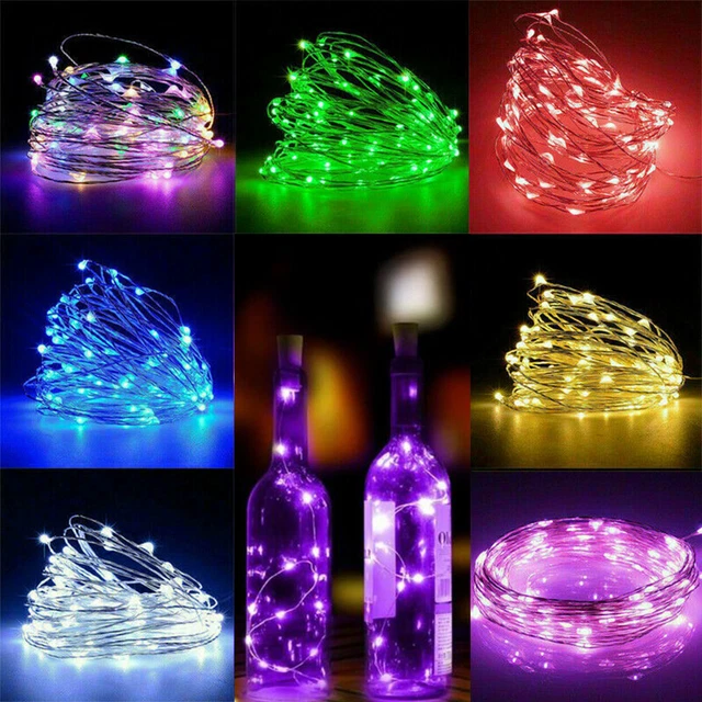 10 20 LED Wine Bottle Fairy String Lights Battery Cork Shaped Xmas Wedding Party