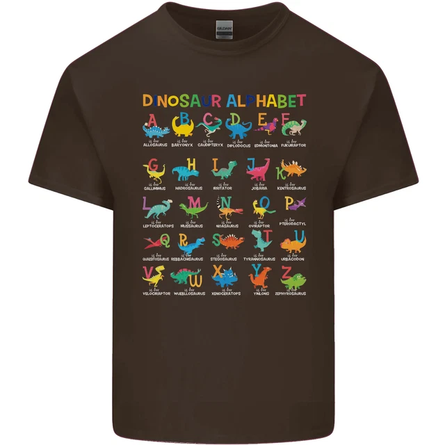 T-shirt top da uomo Dinosaur Alphabet T-Rex divertente in cotone 8