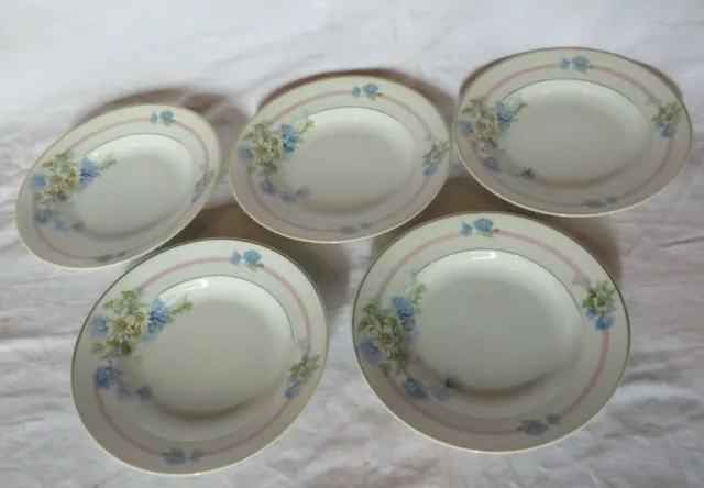 - Porcelaine De Limoges  D.r.b Lot 5 Assiettes Creuses Decor Florale Emaille Tb.