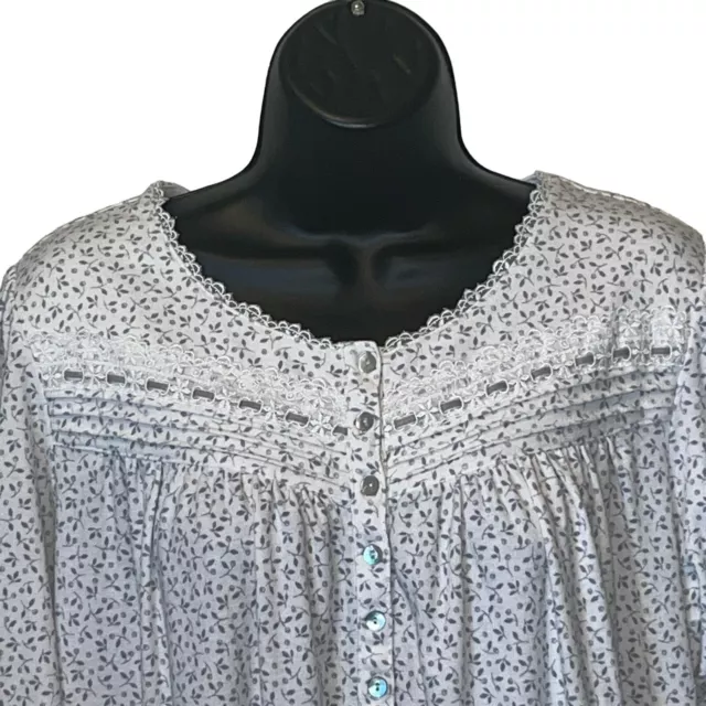 Medium Eileen West Womens Long Nightgown Grey Floral Long Sleeve Knit