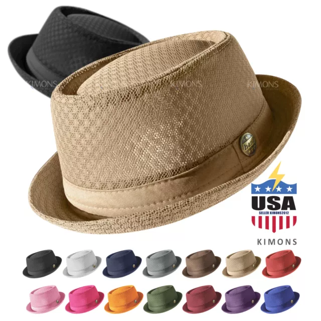 Light Weight Mesh Fedora hat Porkpie Summer Classic Trilby Cuban Beach Sun Cap