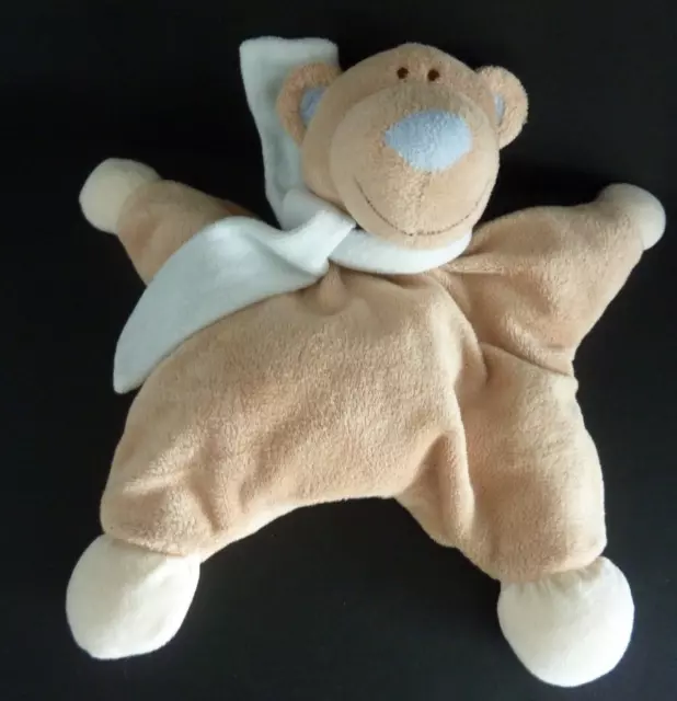 E8. DOUDOU JOLLYBABY OURS beige marron écru écharpe bleu grelot - TTBE