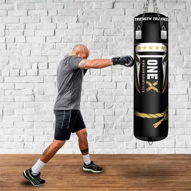 ONEX Heavy Duty Filled Boxing Punch Bag MMA Pad Punching Kick 5ft Chain Adult