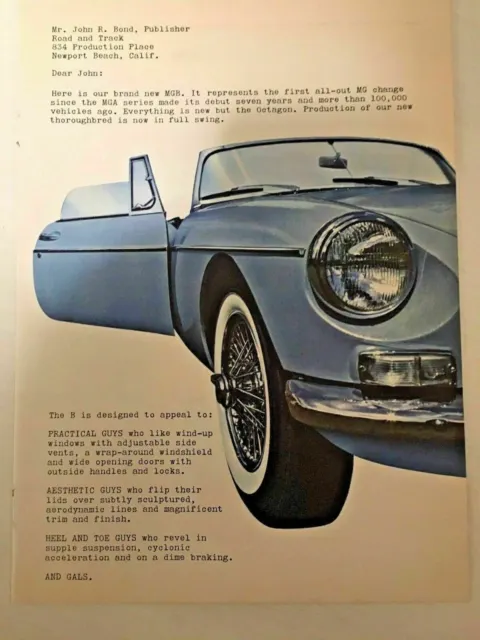 1962 MG Folding Ad - Press Release/ Official Sales Brochure - Loc2-70